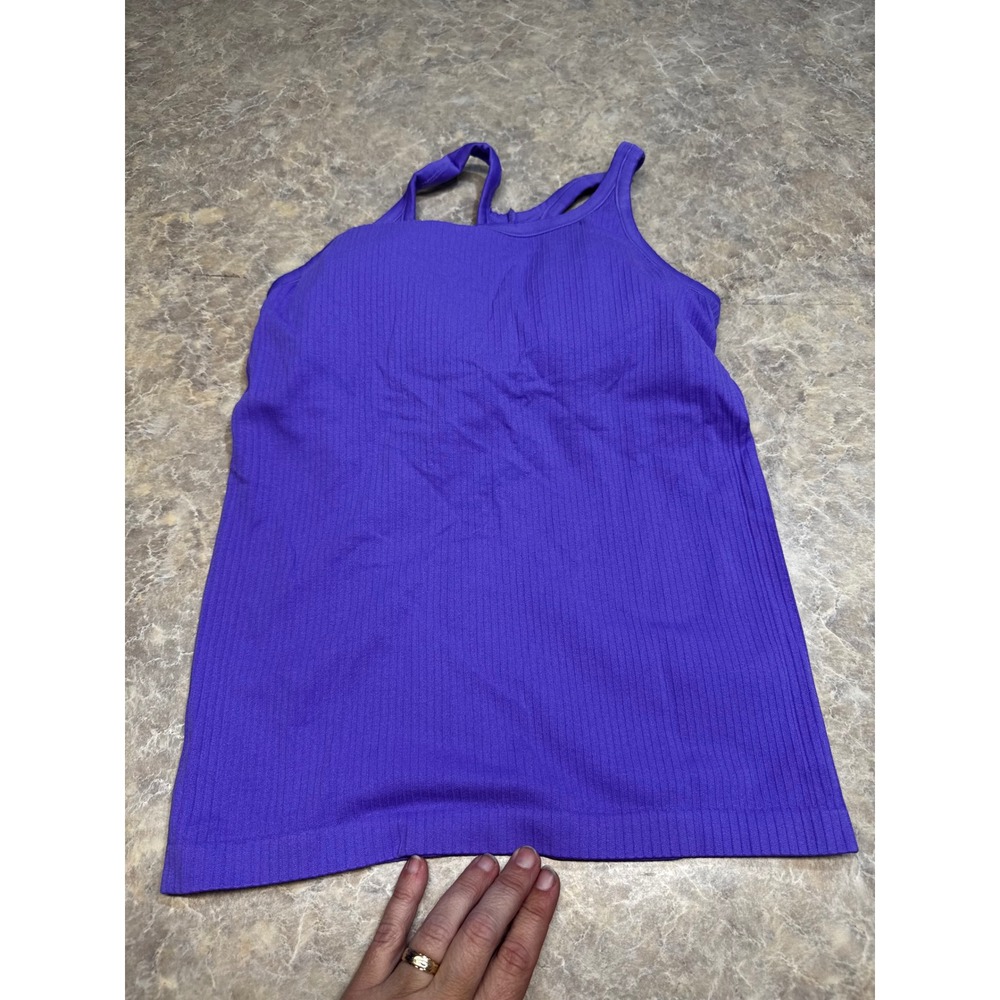 Purple Seamless Ribbed Racerback Tank Top with Built-in Shelf Bra Medium